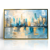 Modern Abstract Skyline Art - Urban Blue and Gold Architectural Print