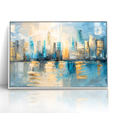 Modern Abstract Skyline Art - Urban Blue and Gold Architectural Print