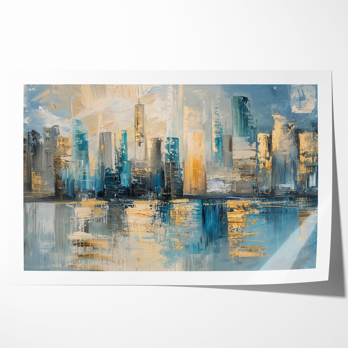 Modern Abstract Skyline Art - Urban Blue and Gold Architectural Print