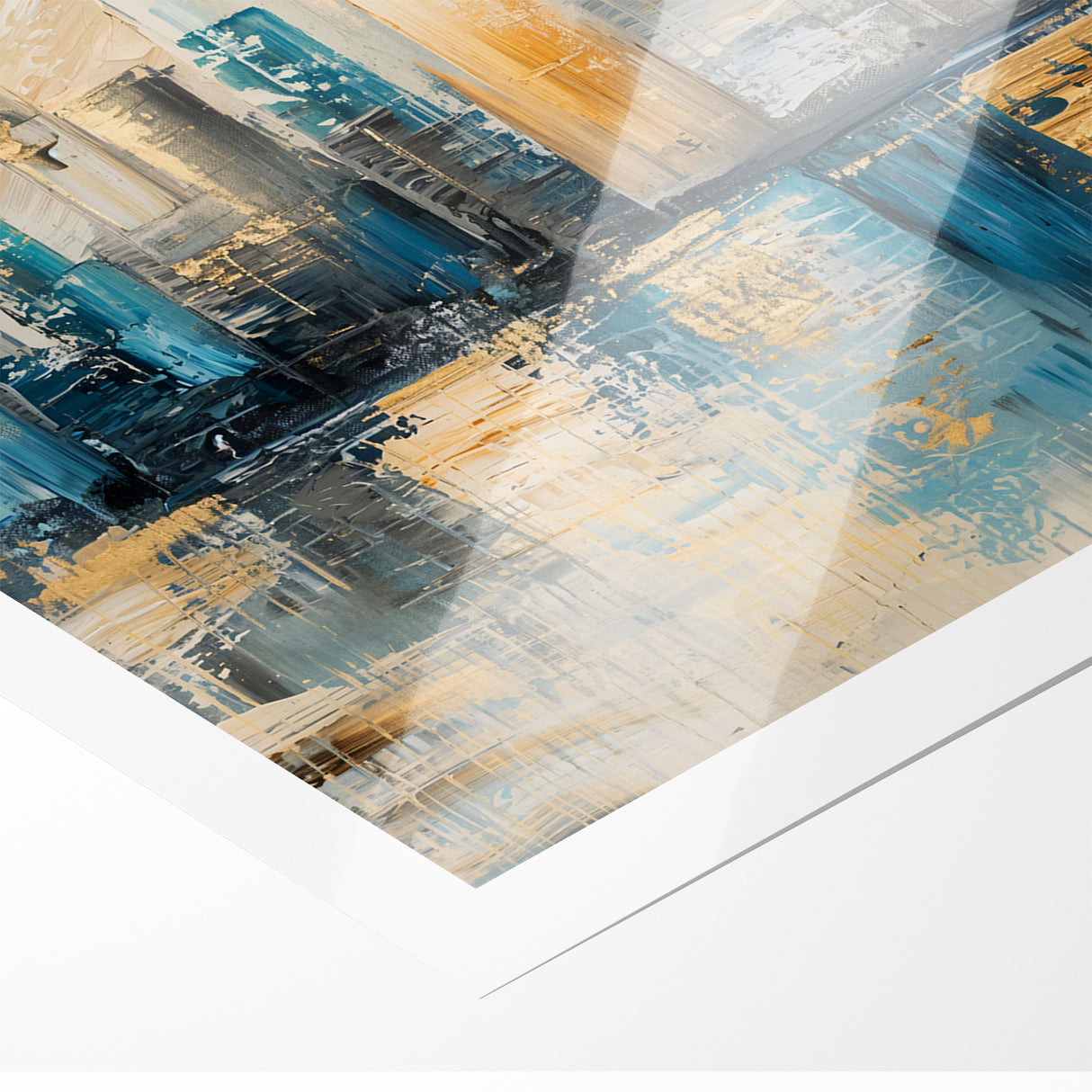 Modern Abstract Skyline Art - Urban Blue and Gold Architectural Print