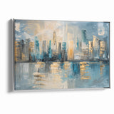 Modern Abstract Skyline Art - Urban Blue and Gold Architectural Print