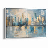 Modern Abstract Skyline Art - Urban Blue and Gold Architectural Print