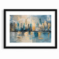 Modern Abstract Skyline Art - Urban Blue and Gold Architectural Print