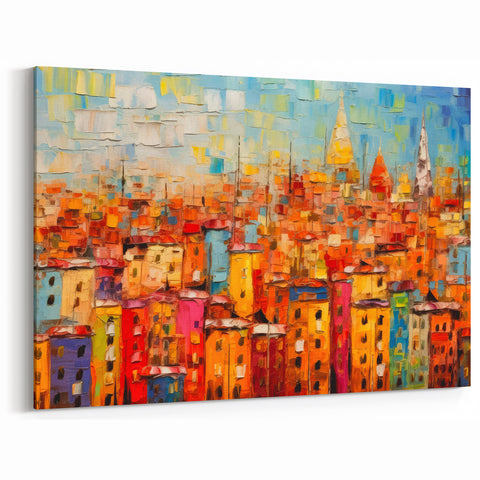 Bright Urban Village Art - Colorful Abstract Architectural Print