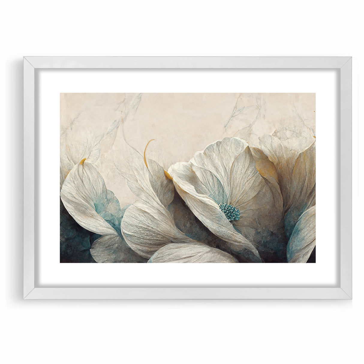 Modern Abstract Florals Canvas Wall Art - Ivory Blossom Serenity