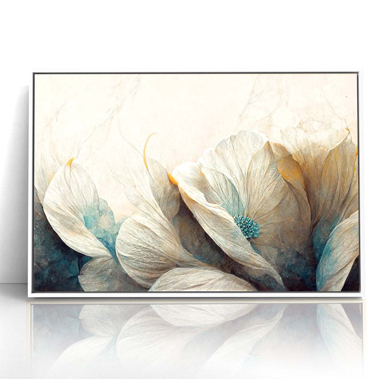 Modern Abstract Florals Canvas Wall Art - Ivory Blossom Serenity