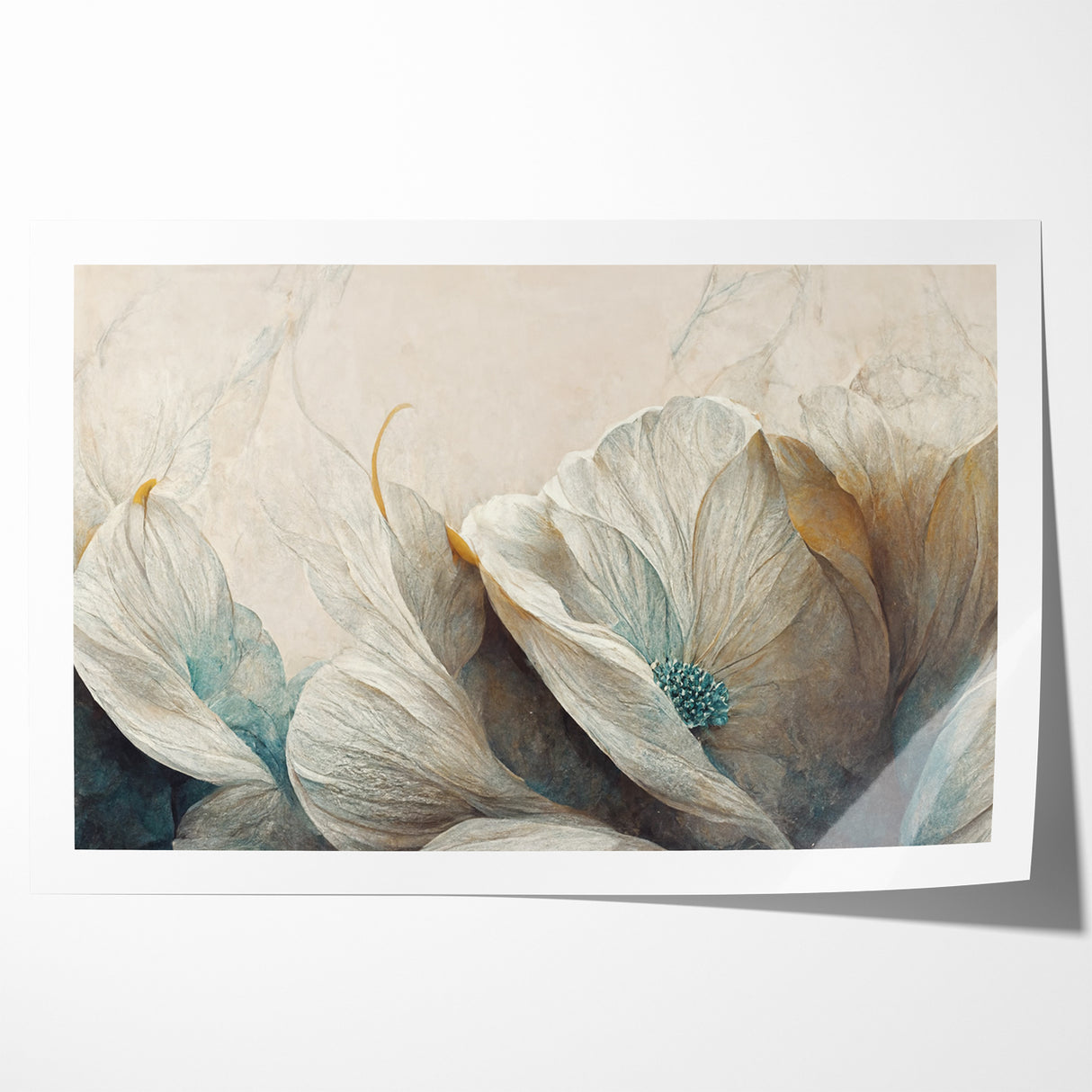 Modern Abstract Florals Canvas Wall Art - Ivory Blossom Serenity