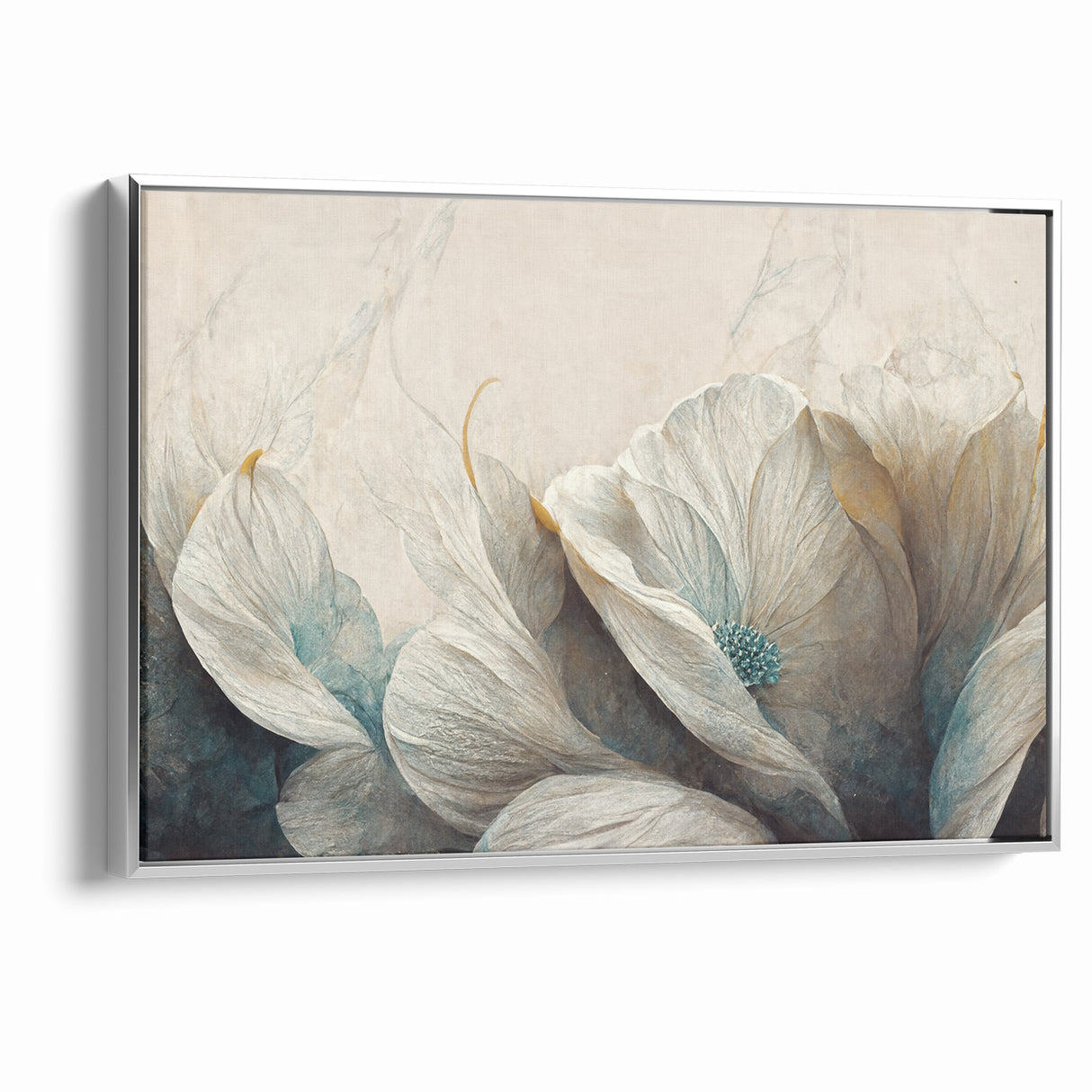 Modern Abstract Florals Canvas Wall Art - Ivory Blossom Serenity