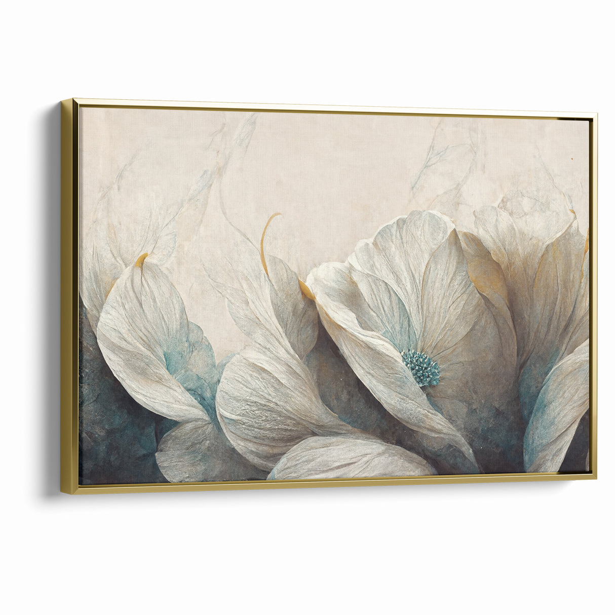 Modern Abstract Florals Canvas Wall Art - Ivory Blossom Serenity