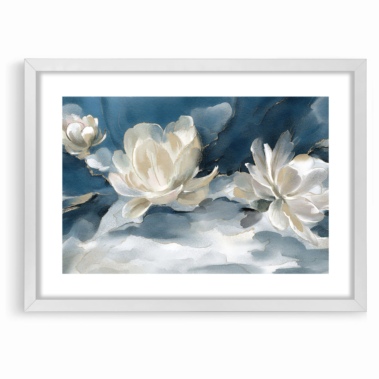 Serene Blue and White Floral Canvas - Abstract Botanical Wall Art