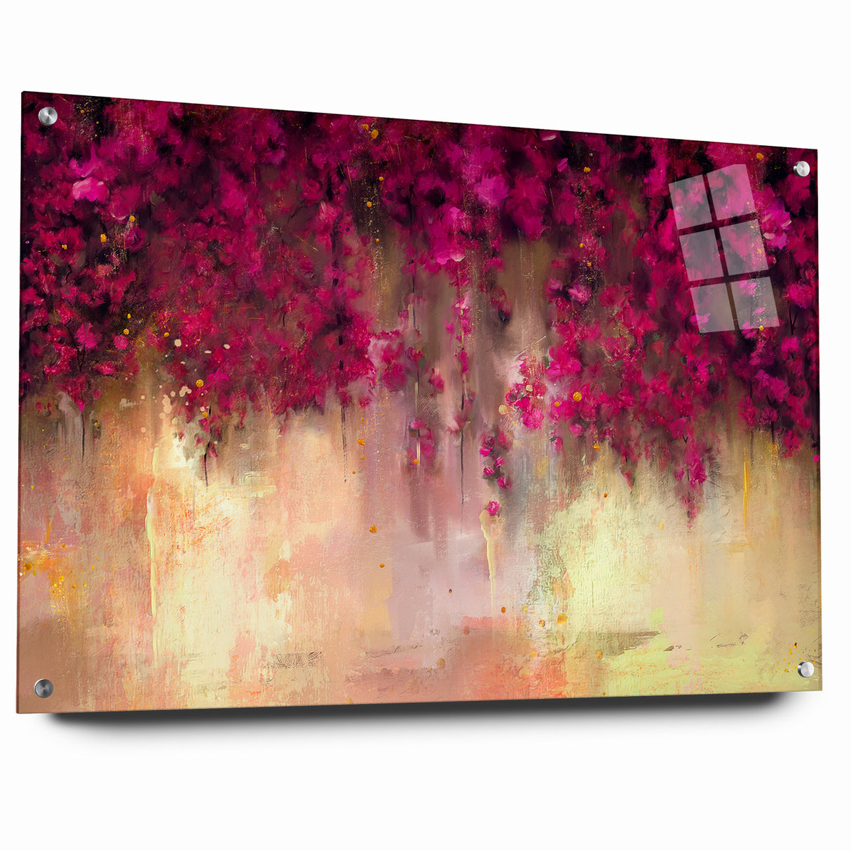 Vivid Pink and Beige Floral Canvas - Abstract Blossom Wall Art