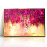 Vivid Pink and Beige Floral Canvas - Abstract Blossom Wall Art