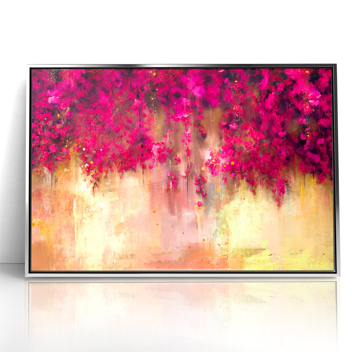 Vivid Pink and Beige Floral Canvas - Abstract Blossom Wall Art