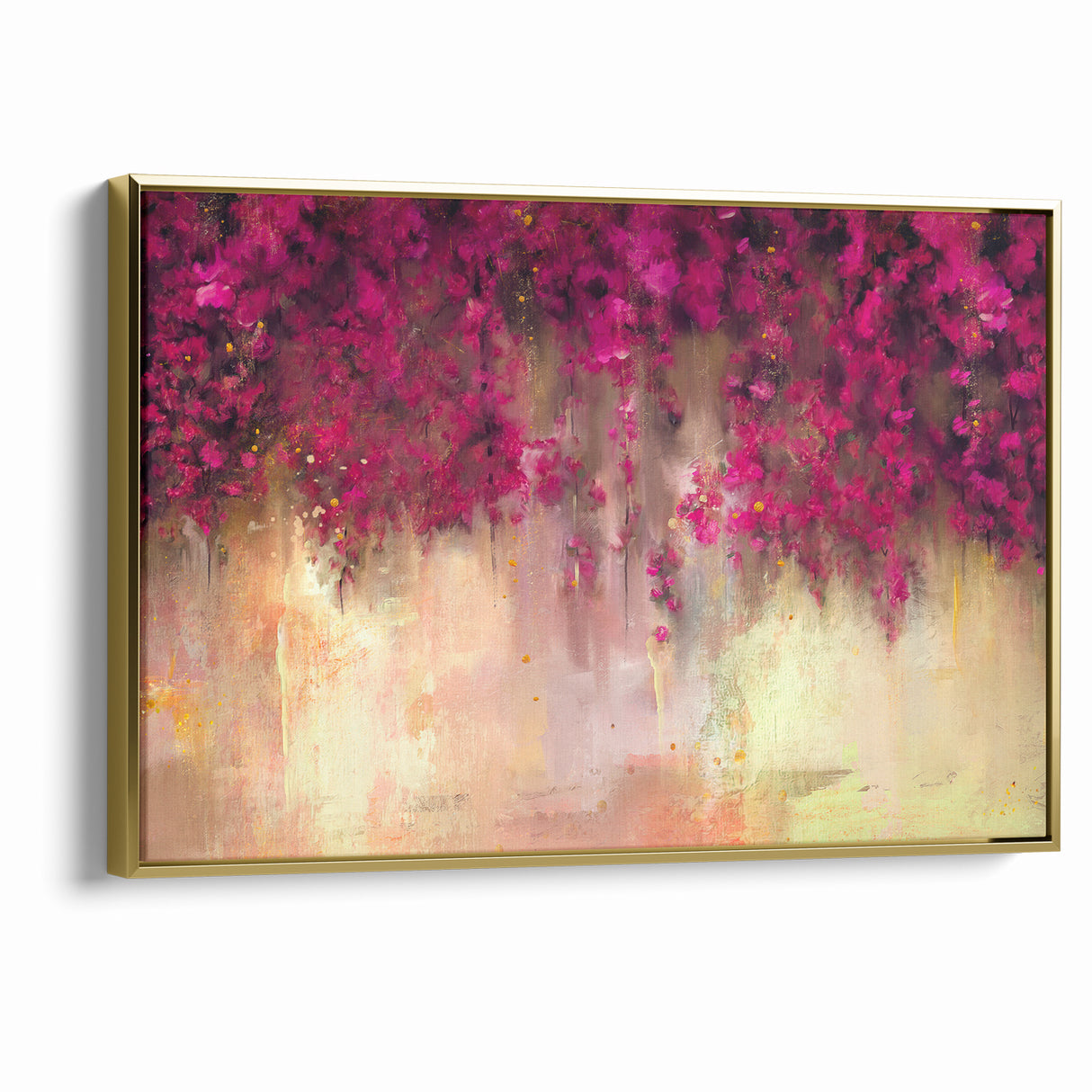 Vivid Pink and Beige Floral Canvas - Abstract Blossom Wall Art