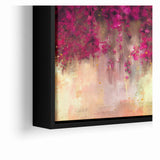 Vivid Pink and Beige Floral Canvas - Abstract Blossom Wall Art