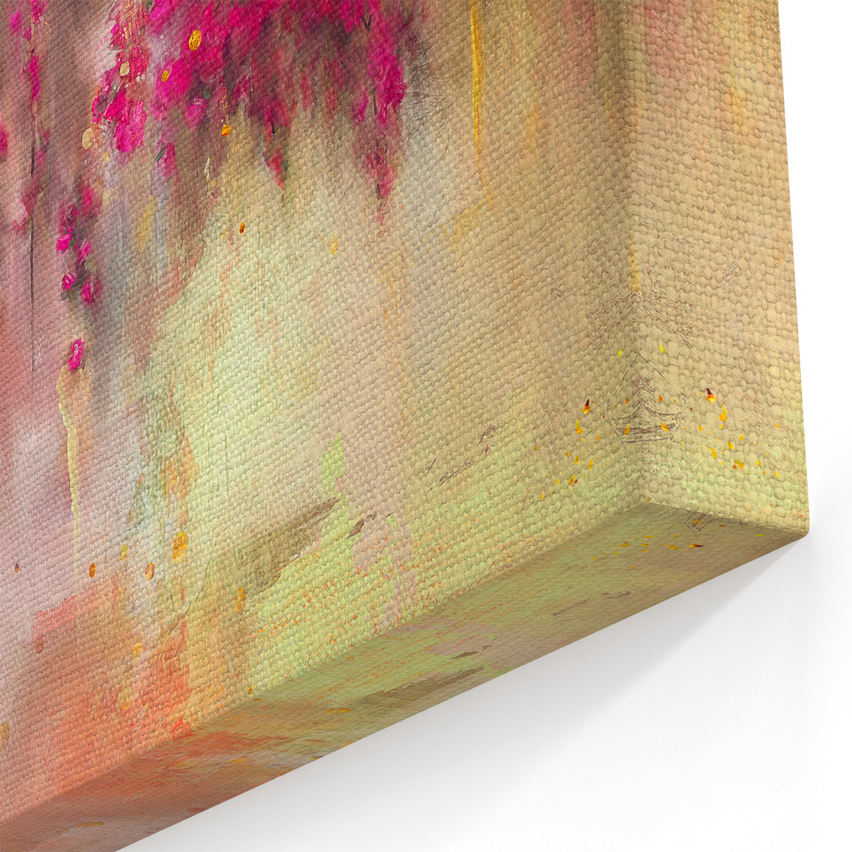Vivid Pink and Beige Floral Canvas - Abstract Blossom Wall Art