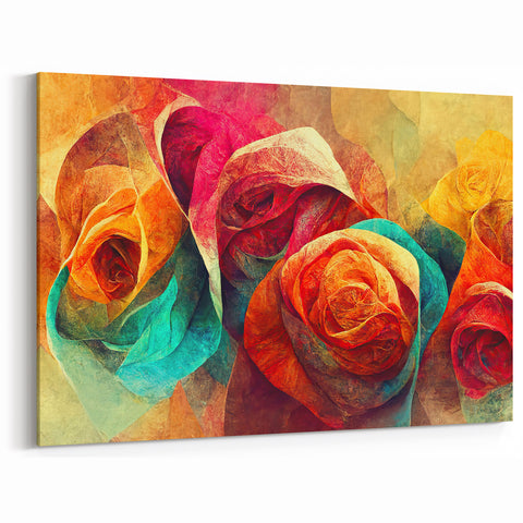 Vibrant Rainbow Rose Canvas - Colorful Abstract Floral Wall Art