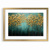 Golden Leaf Canopy on Green Canvas - Abstract Forest Wall Art