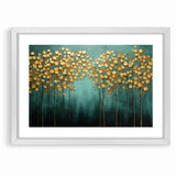 Golden Leaf Canopy on Green Canvas - Abstract Forest Wall Art