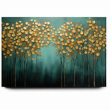Golden Leaf Canopy on Green Canvas - Abstract Forest Wall Art