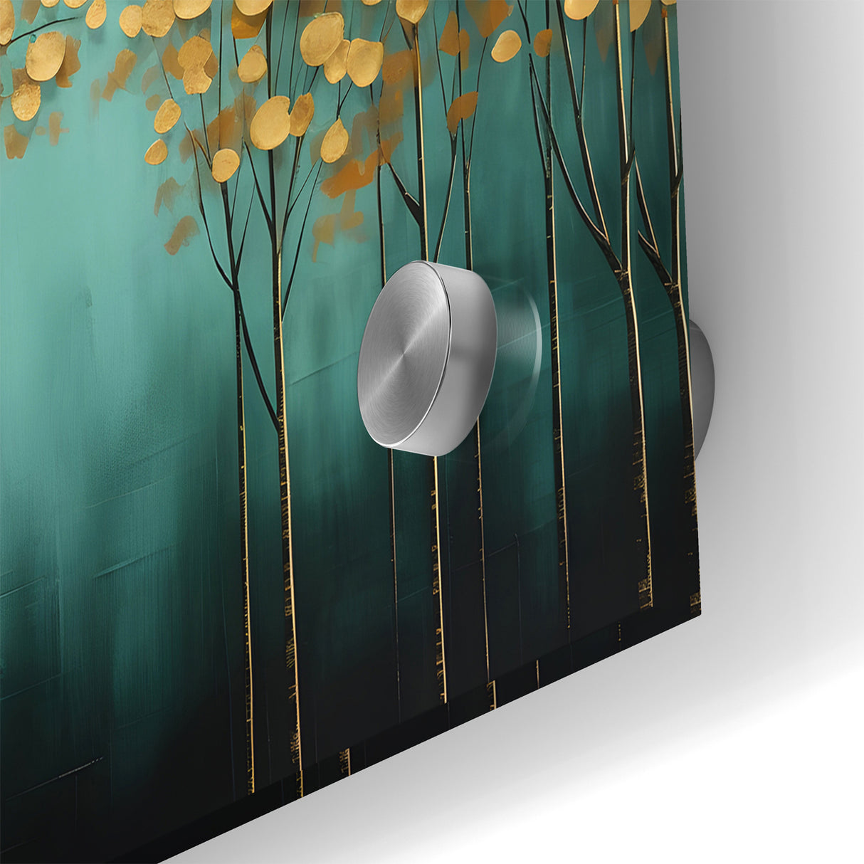 Golden Leaf Canopy on Green Canvas - Abstract Forest Wall Art