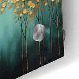 Golden Leaf Canopy on Green Canvas - Abstract Forest Wall Art