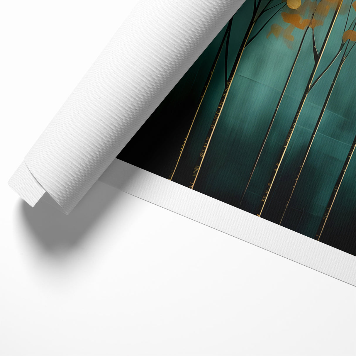 Golden Leaf Canopy on Green Canvas - Abstract Forest Wall Art