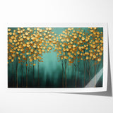 Golden Leaf Canopy on Green Canvas - Abstract Forest Wall Art