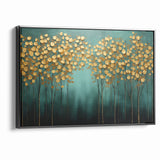Golden Leaf Canopy on Green Canvas - Abstract Forest Wall Art