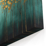 Golden Leaf Canopy on Green Canvas - Abstract Forest Wall Art