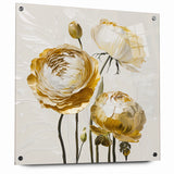 Elegant White and Gold Floral Canvas - Modern Abstract Flower Art