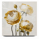 Elegant White and Gold Floral Canvas - Modern Abstract Flower Art