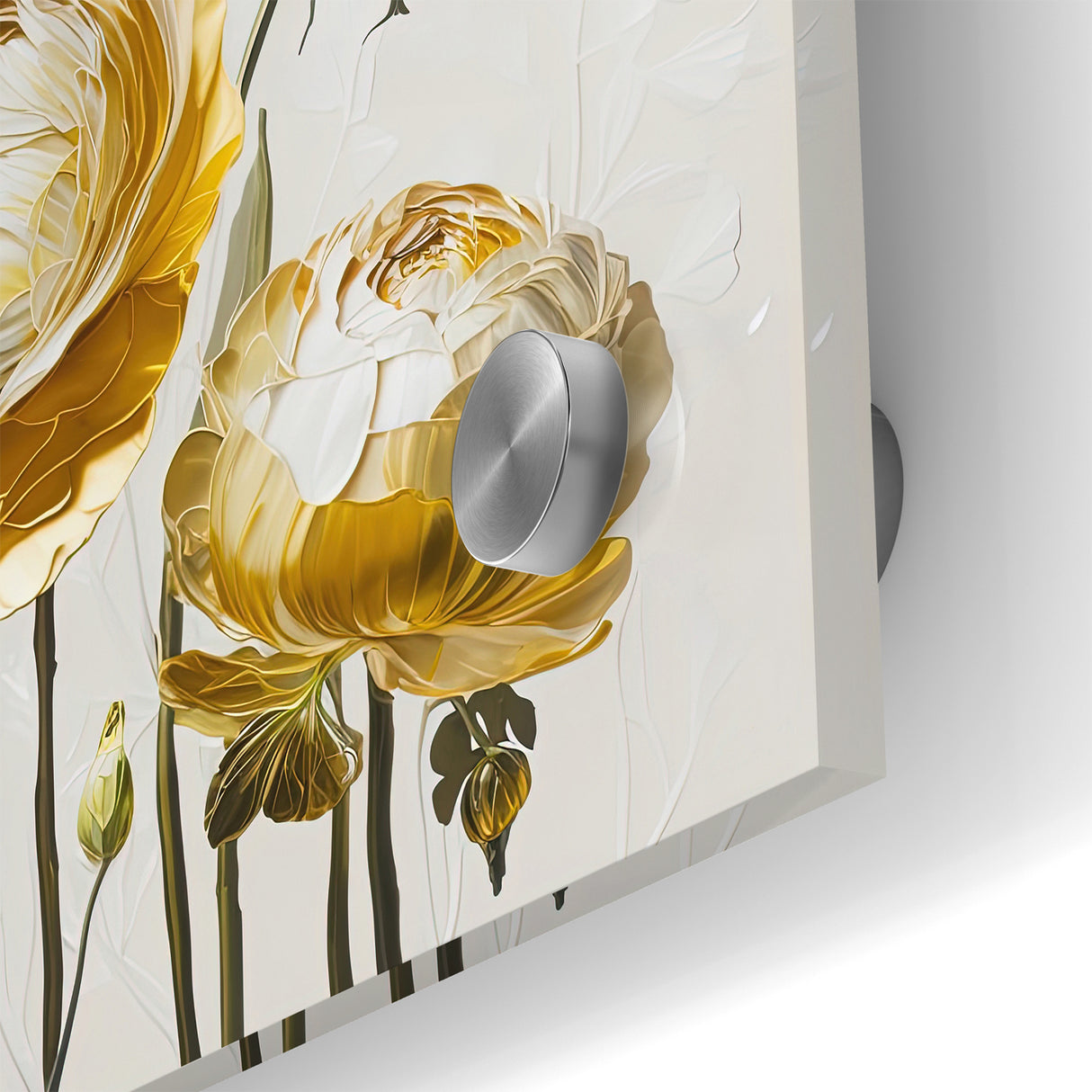 Elegant White and Gold Floral Canvas - Modern Abstract Flower Art