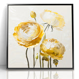 Elegant White and Gold Floral Canvas - Modern Abstract Flower Art