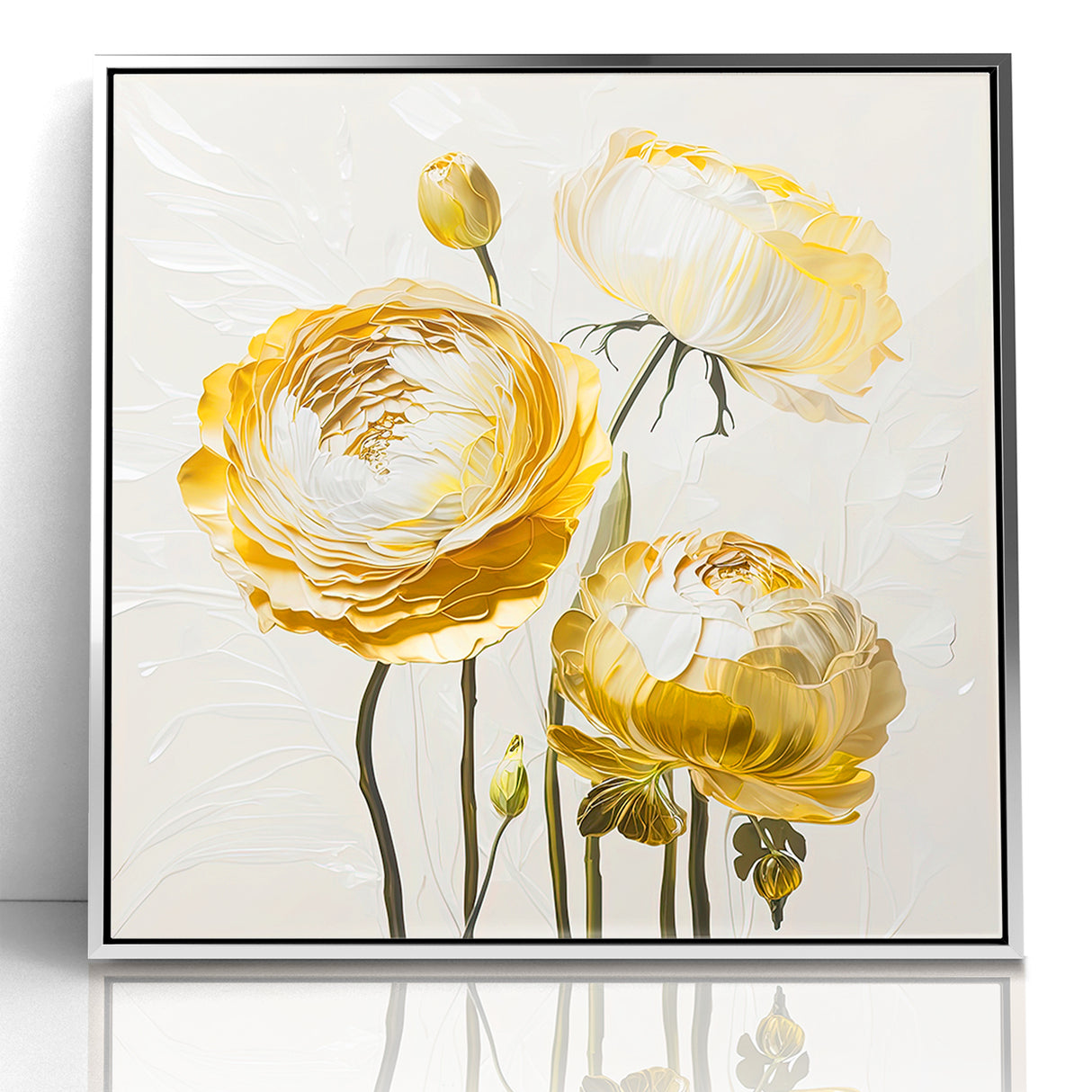 Elegant White and Gold Floral Canvas - Modern Abstract Flower Art