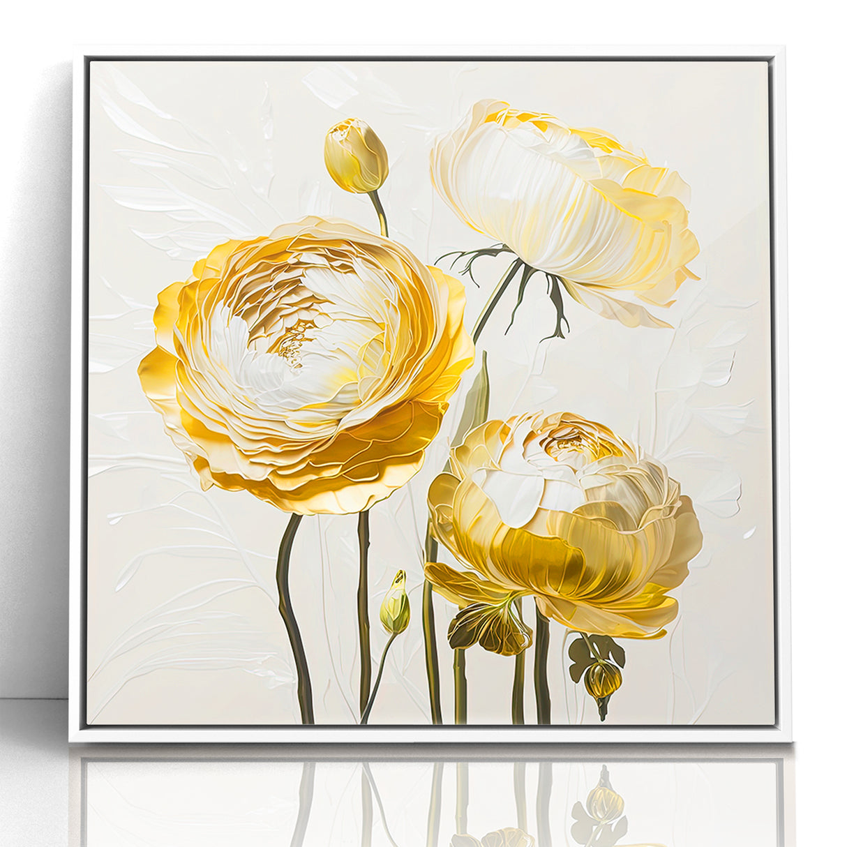 Elegant White and Gold Floral Canvas - Modern Abstract Flower Art
