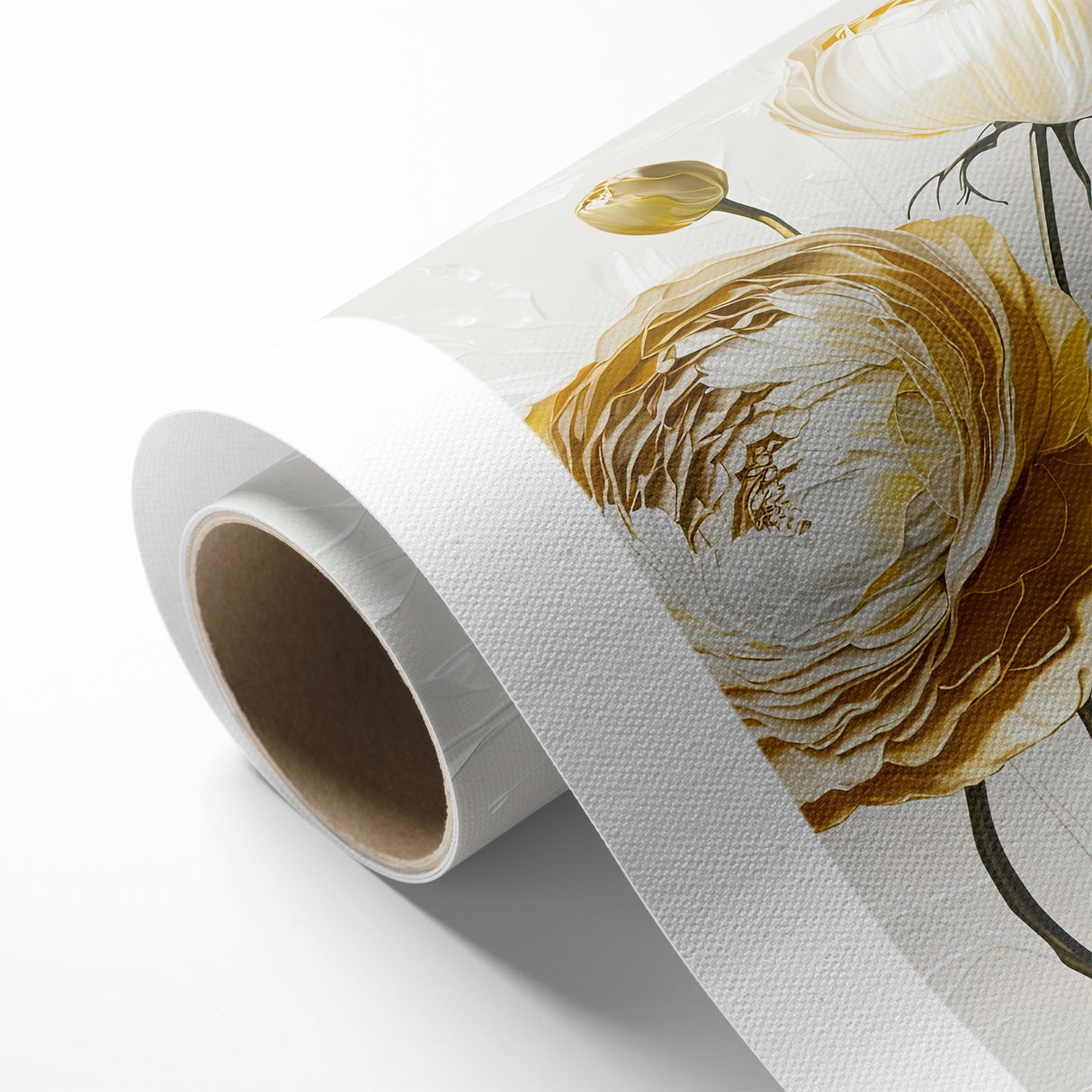 Elegant White and Gold Floral Canvas - Modern Abstract Flower Art