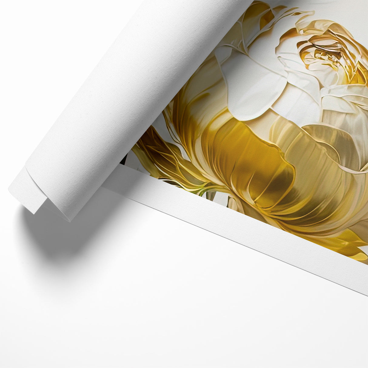 Elegant White and Gold Floral Canvas - Modern Abstract Flower Art