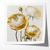Elegant White and Gold Floral Canvas - Modern Abstract Flower Art