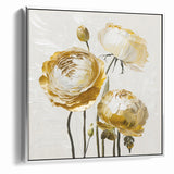 Elegant White and Gold Floral Canvas - Modern Abstract Flower Art