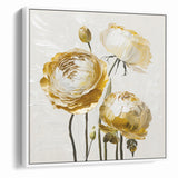 Elegant White and Gold Floral Canvas - Modern Abstract Flower Art