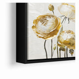 Elegant White and Gold Floral Canvas - Modern Abstract Flower Art