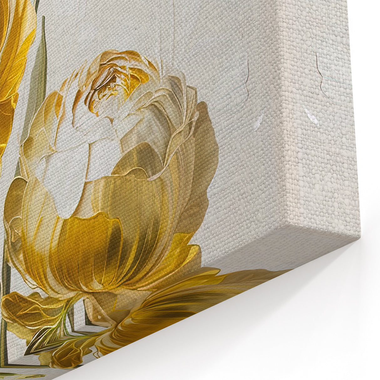 Elegant White and Gold Floral Canvas - Modern Abstract Flower Art