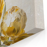 Elegant White and Gold Floral Canvas - Modern Abstract Flower Art
