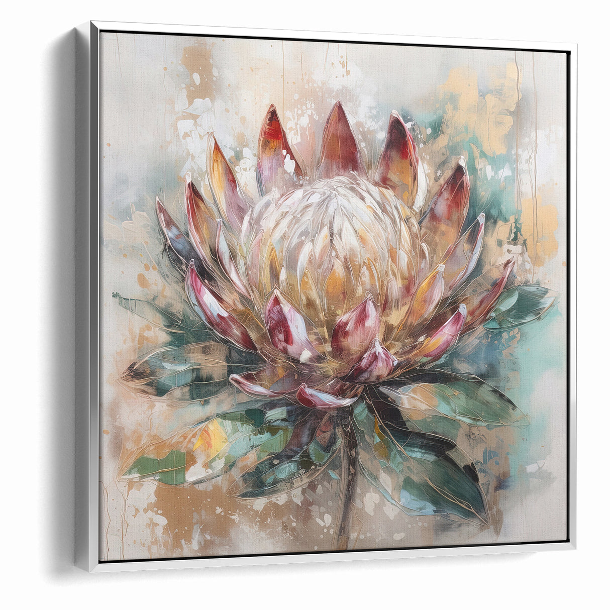 Vibrant Protea Bloom Canvas - Colorful Abstract Floral Wall Art