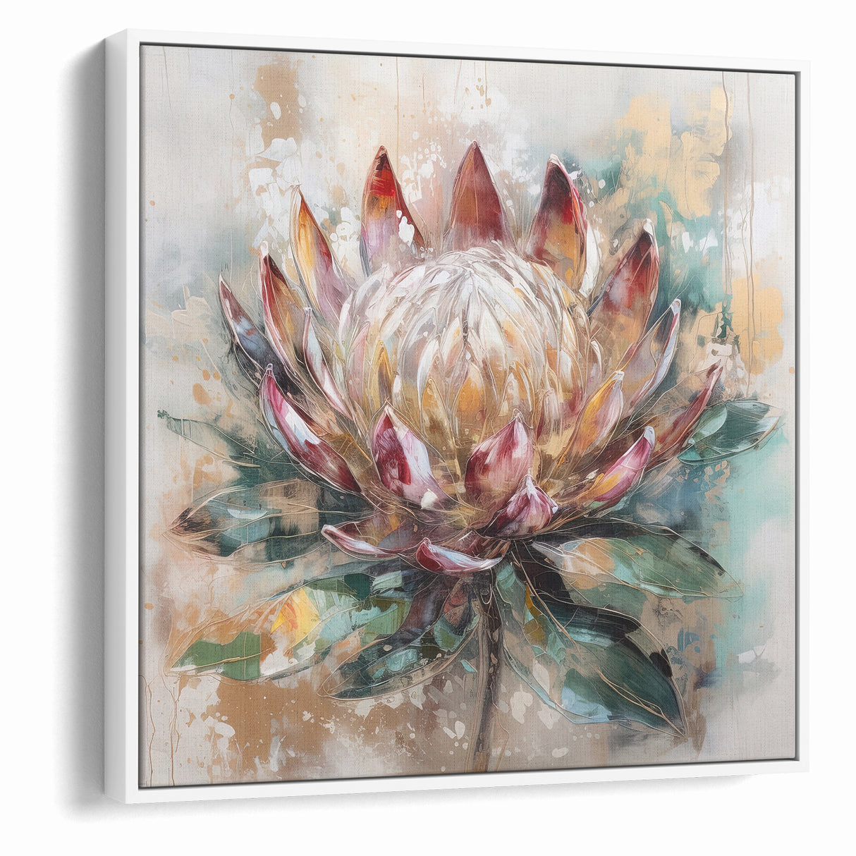 Vibrant Protea Bloom Canvas - Colorful Abstract Floral Wall Art