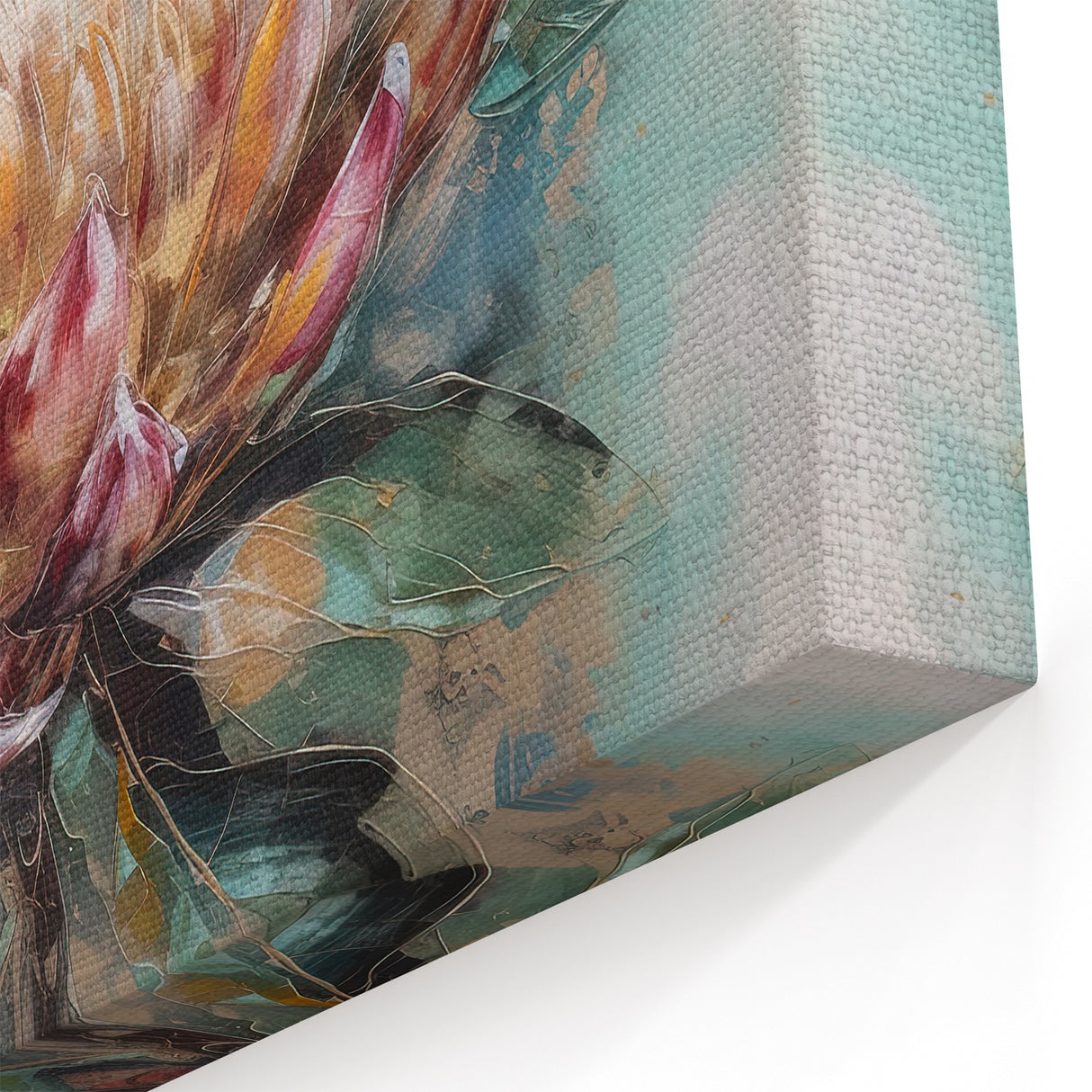 Vibrant Protea Bloom Canvas - Colorful Abstract Floral Wall Art