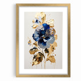 Modern Floral Abstract Canvas - Elegant Blue and Gold Flower Wall Art