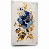 Modern Floral Abstract Canvas - Elegant Blue and Gold Flower Wall Art
