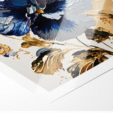 Modern Floral Abstract Canvas - Elegant Blue and Gold Flower Wall Art